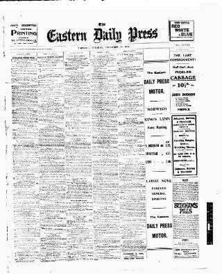 cover page of Eastern Daily Press published on November 29, 1910