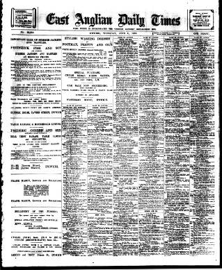cover page of East Anglian Daily Times published on June 2, 1910