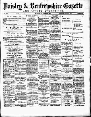 cover page of Paisley & Renfrewshire Gazette published on June 2, 1877