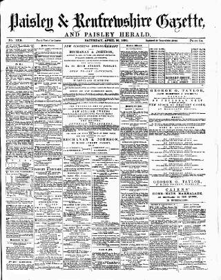 cover page of Paisley & Renfrewshire Gazette published on April 26, 1884