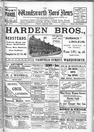 cover page of Wandsworth Borough News published on June 25, 1909