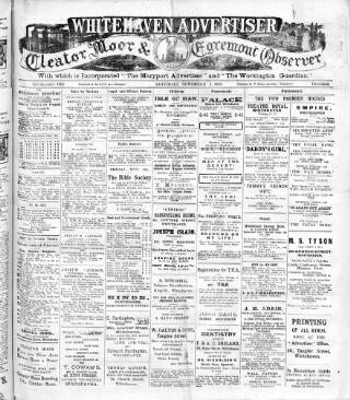 cover page of Whitehaven Advertiser and Cleator Moor and Egremont Observer published on November 2, 1918