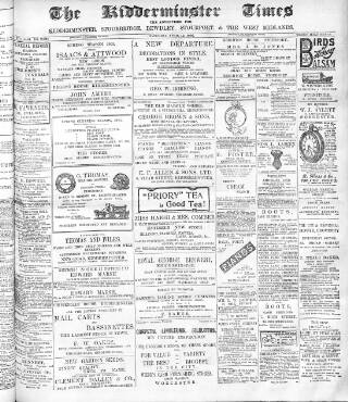 cover page of Kidderminster Times and Advertiser for Bewdley & Stourport published on April 12, 1902