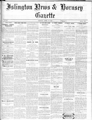 cover page of Islington News and Hornsey Gazette published on April 19, 1918