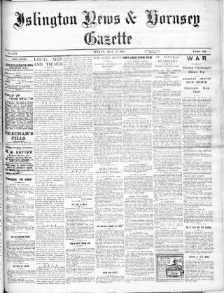 cover page of Islington News and Hornsey Gazette published on May 31, 1918