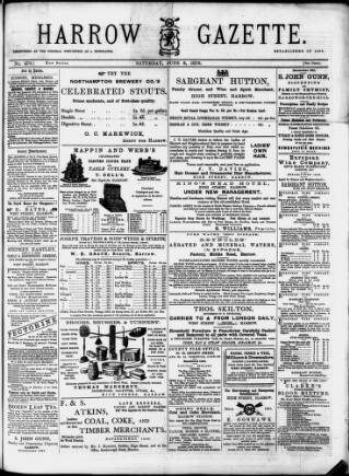 cover page of Harrow Gazette published on June 3, 1876
