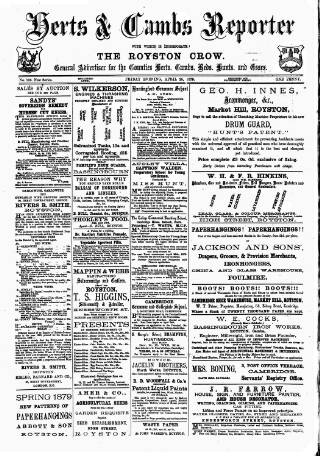 cover page of Herts & Cambs Reporter & Royston Crow published on April 25, 1879