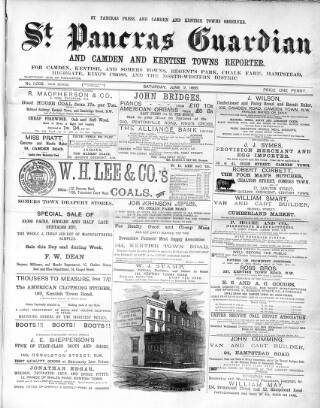 cover page of St. Pancras Guardian and Camden and Kentish Towns Reporter published on June 2, 1888