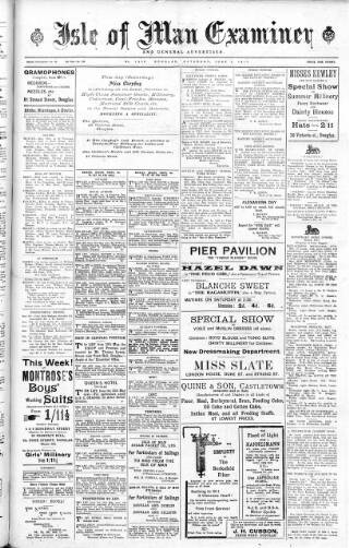 cover page of Isle of Man Examiner published on June 2, 1917