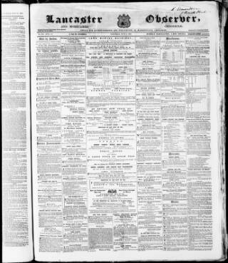cover page of Lancaster Observer and Morecambe Chronicle published on June 3, 1865