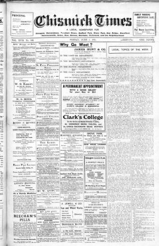 cover page of Chiswick Times published on June 2, 1911
