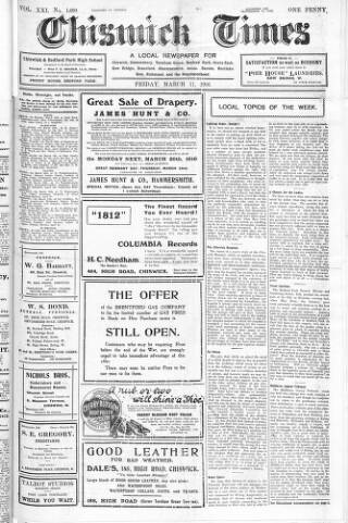 cover page of Chiswick Times published on March 17, 1916