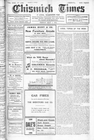 cover page of Chiswick Times published on May 5, 1916