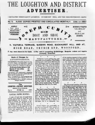 cover page of Loughton and District Advertiser published on June 1, 1887