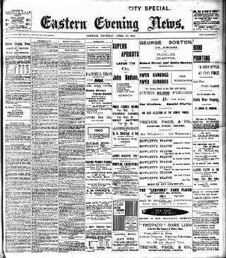 cover page of Eastern Evening News published on April 27, 1905