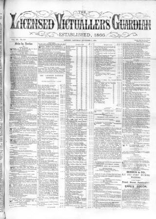 cover page of Licensed Victuallers' Guardian published on November 7, 1874