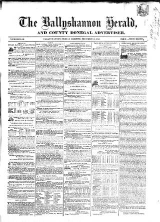 cover page of Ballyshannon Herald published on December 3, 1858