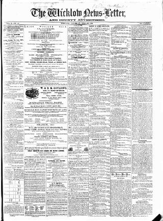 cover page of Wicklow News-Letter and County Advertiser published on April 27, 1867
