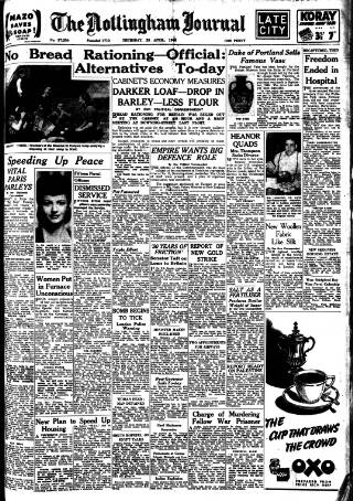 cover page of Nottingham Journal published on April 25, 1946