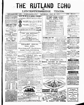 cover page of Rutland Echo and Leicestershire Advertiser published on May 19, 1883