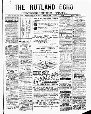cover page of Rutland Echo and Leicestershire Advertiser published on June 2, 1883