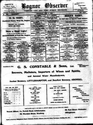 cover page of Bognor Regis Observer published on June 2, 1909