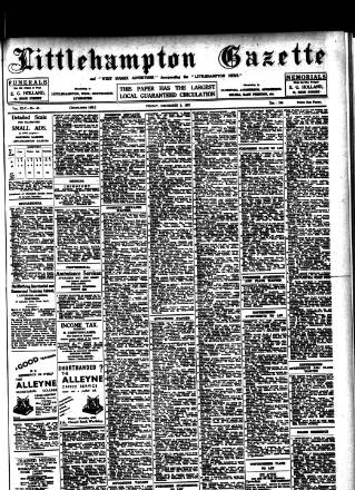 cover page of Littlehampton Gazette published on December 3, 1937