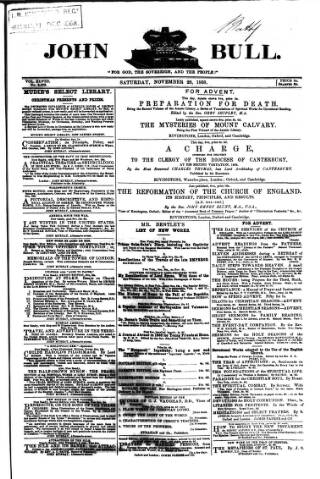 cover page of John Bull published on November 28, 1868