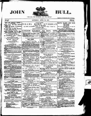 cover page of John Bull published on April 29, 1876