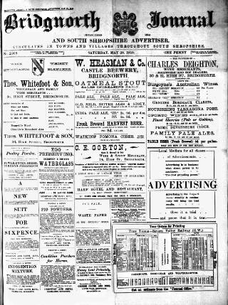 cover page of Bridgnorth Journal and South Shropshire Advertiser. published on May 28, 1910