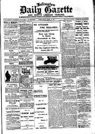 cover page of Islington Gazette published on April 27, 1910