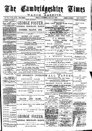 cover page of Cambridgeshire Times published on May 31, 1889