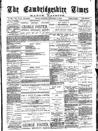 cover page of Cambridgeshire Times published on December 13, 1889
