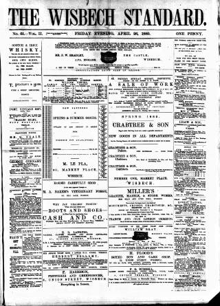 cover page of Wisbech Standard published on April 26, 1889
