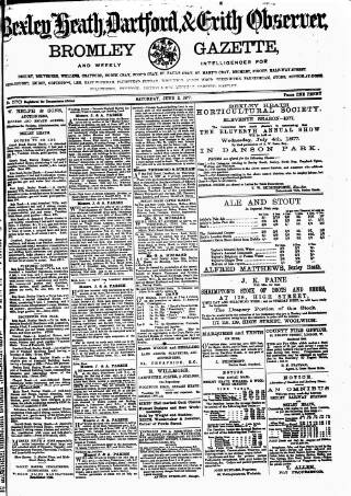 cover page of Bexley Heath and Bexley Observer published on June 2, 1877