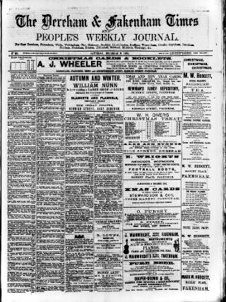 cover page of Dereham and Fakenham Times published on December 6, 1890