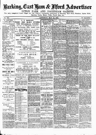 cover page of Barking, East Ham & Ilford Advertiser, Upton Park and Dagenham Gazette published on May 18, 1895