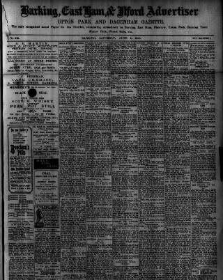cover page of Barking, East Ham & Ilford Advertiser, Upton Park and Dagenham Gazette published on June 2, 1906