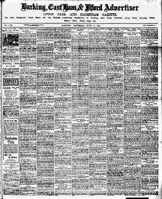 cover page of Barking, East Ham & Ilford Advertiser, Upton Park and Dagenham Gazette published on June 3, 1911