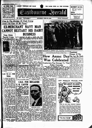 cover page of Eastbourne Herald published on April 28, 1945