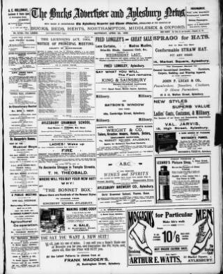 cover page of Bucks Advertiser & Aylesbury News published on April 24, 1909
