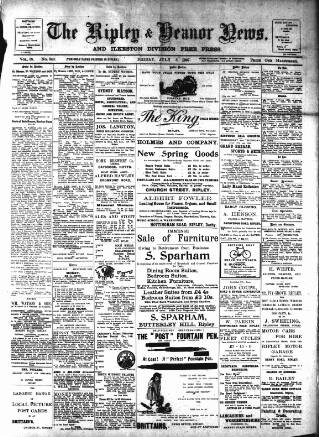 cover page of Ripley and Heanor News and Ilkeston Division Free Press published on July 5, 1907