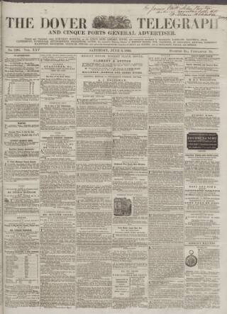 cover page of Dover Telegraph and Cinque Ports General Advertiser published on June 2, 1860