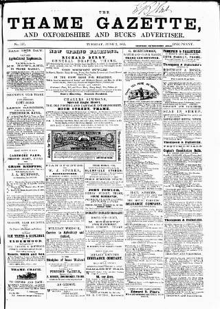 cover page of Thame Gazette published on June 2, 1863