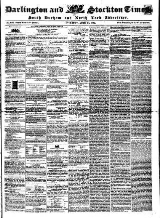 cover page of Darlington & Stockton Times, Ripon & Richmond Chronicle published on April 24, 1852