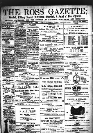 cover page of Ross Gazette published on December 4, 1884