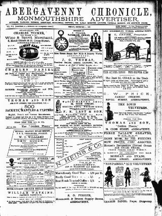 cover page of Abergavenny Chronicle published on December 4, 1885