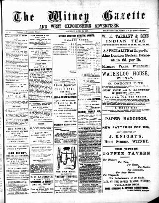 cover page of Witney Gazette and West Oxfordshire Advertiser published on April 26, 1884