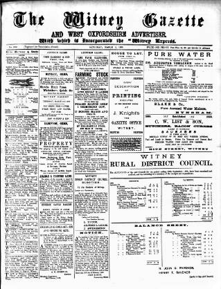 cover page of Witney Gazette and West Oxfordshire Advertiser published on March 4, 1899