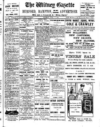 cover page of Witney Gazette and West Oxfordshire Advertiser published on April 19, 1913